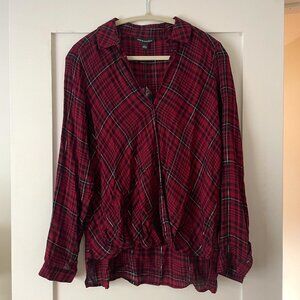Rock & Republic Size M Drape Front Plaid Shirt NWT